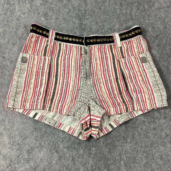 Free People Linen Studded Belt Boho Chic Low Rise Shorts Festival Size 8 Pockets - Picture 3 of 14